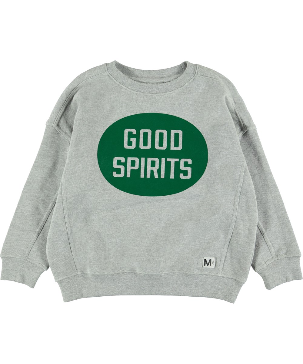 Mieber - Light Grey Melange - Grå sweatshirt med print. 