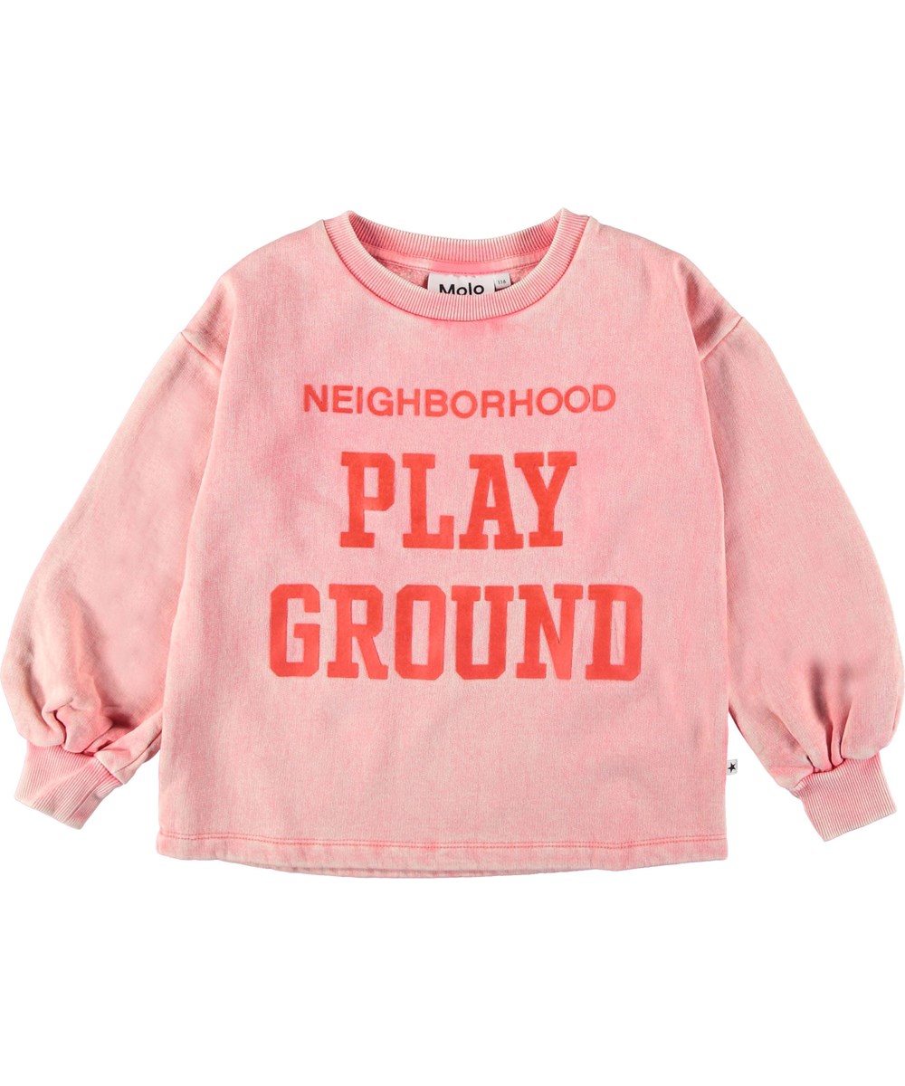 Martina - Sporty Coral - Ljusrosa sweatshirt med puffärmar.