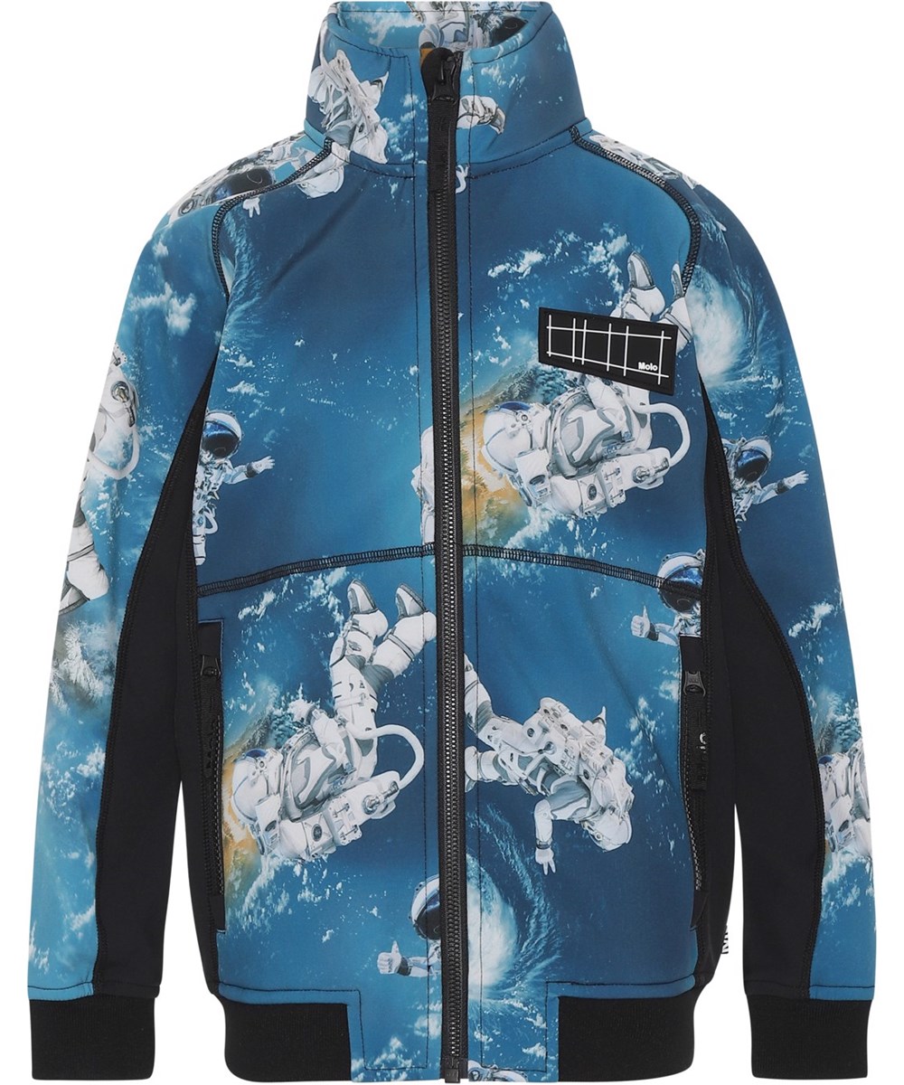 Cloudy - Astronauts - Recycelte blaue Softshell-Jacke mit Astronauten-Print