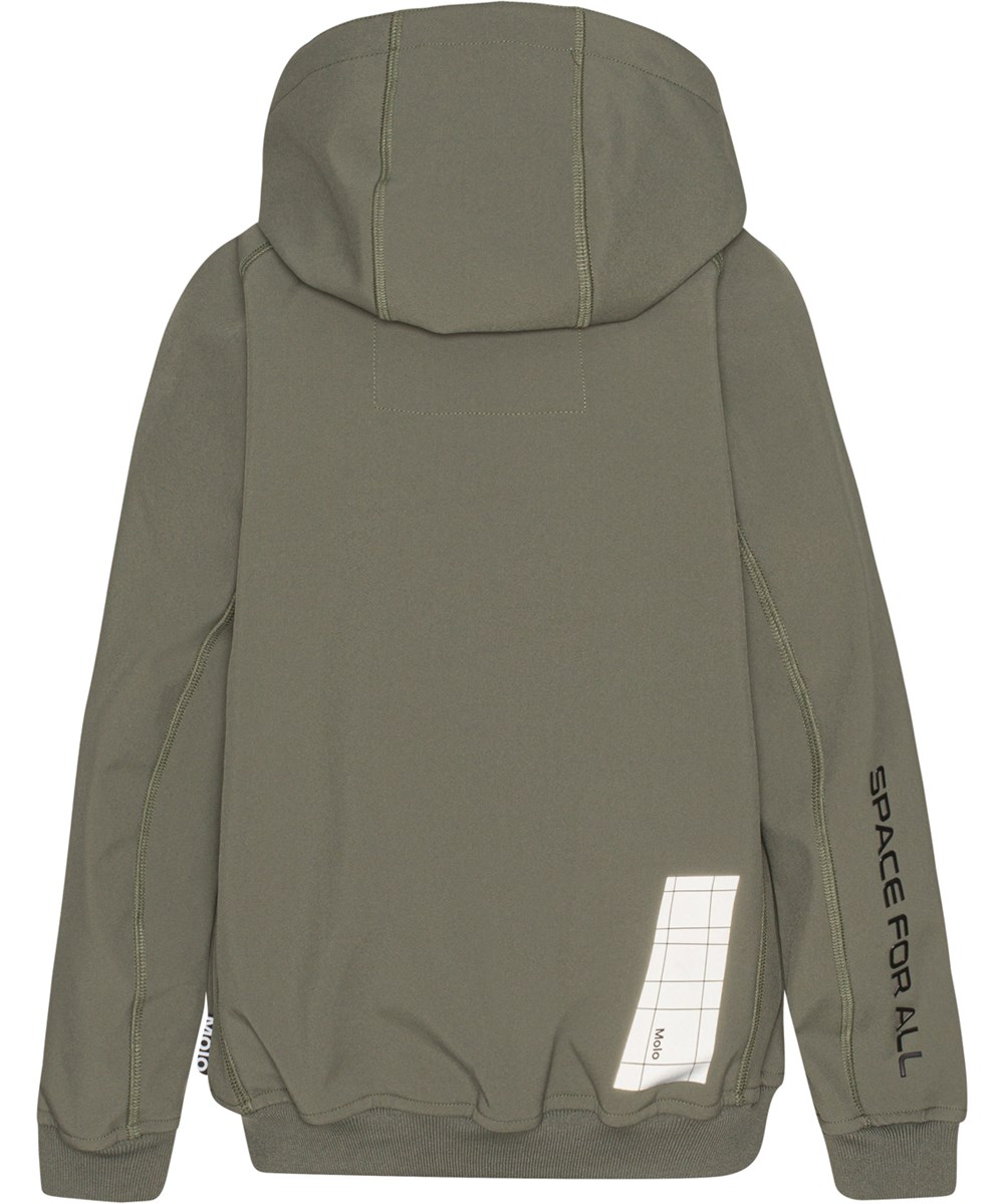 Cloudy - Dusty Green - Wasserabweisende Softshelljacke in Dunkelgrün mit NASA-Druck