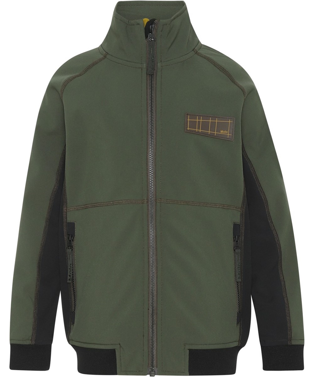 Cloudy - Forest Block - Recycelte grüne Softshelljacke mit schwarz