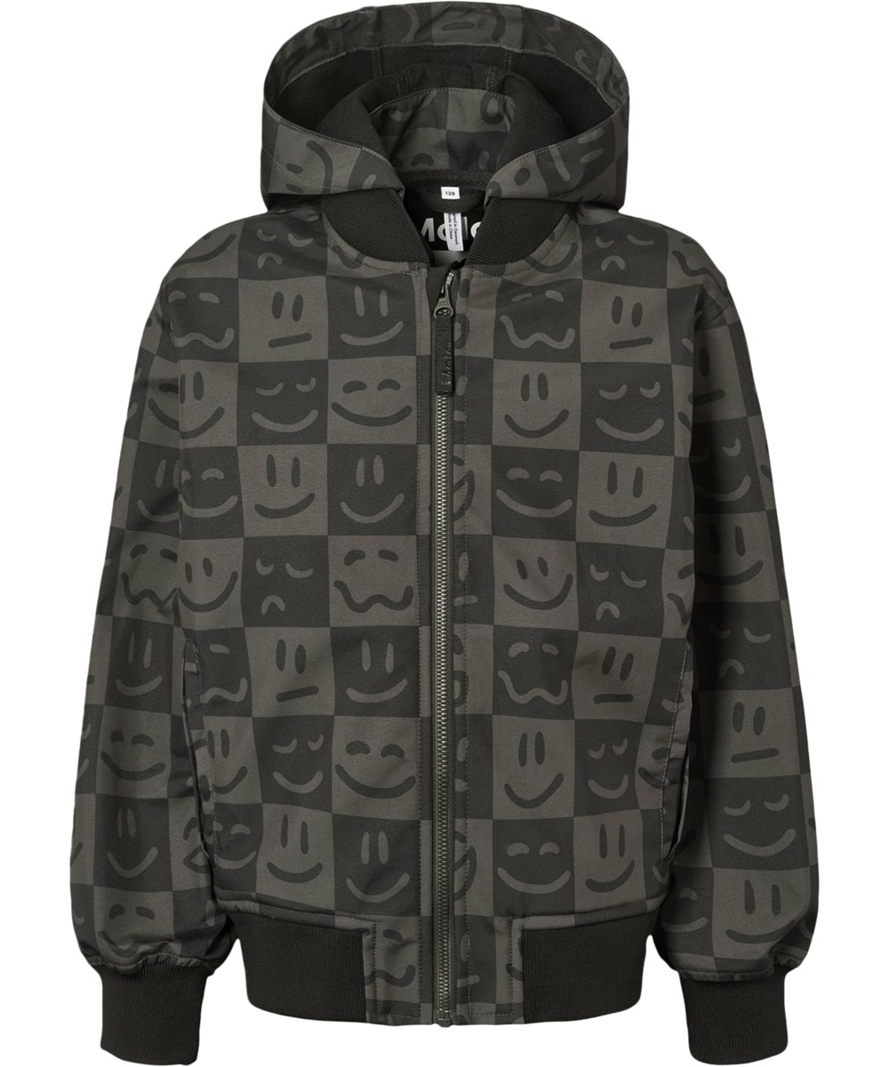 Cloudy - Vibe Checks BLK - Grau-schwarz karierte wasserabweisende Bomberjacke mit abnehmbarer Kapuze für Kinder