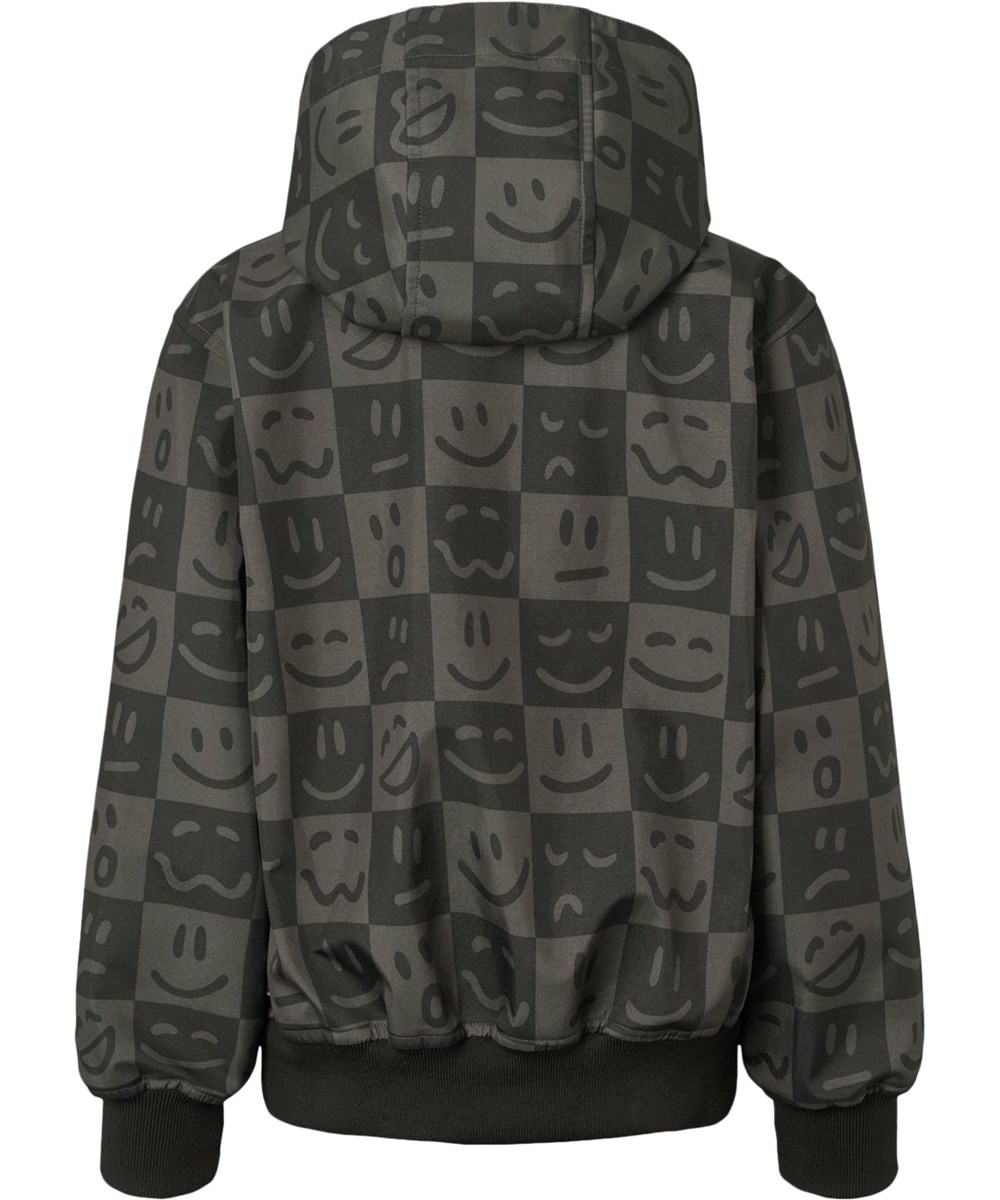 Cloudy - Vibe Checks BLK - Grau-schwarz karierte wasserabweisende Bomberjacke mit abnehmbarer Kapuze für Kinder