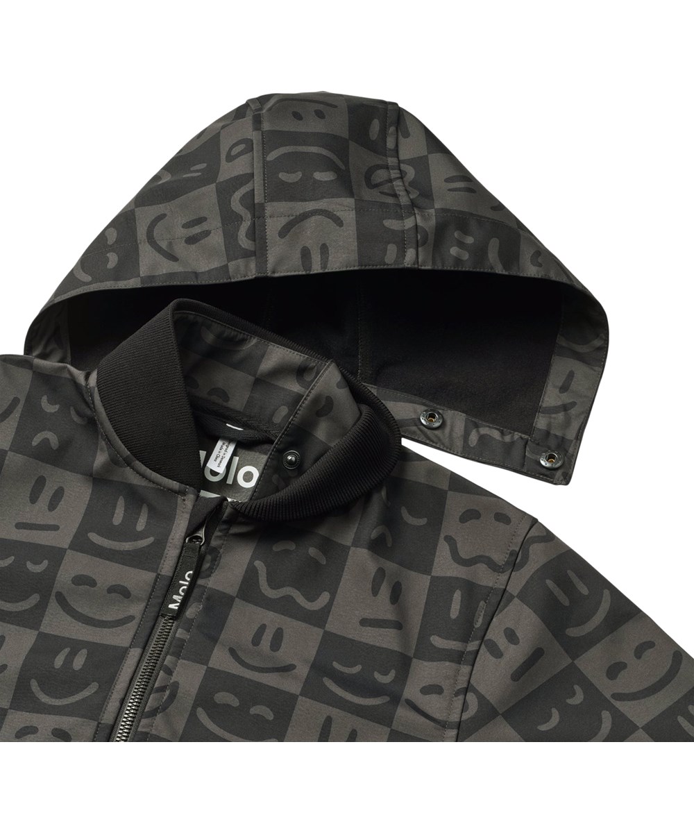 Cloudy - Vibe Checks BLK - Grau-schwarz karierte wasserabweisende Bomberjacke mit abnehmbarer Kapuze für Kinder