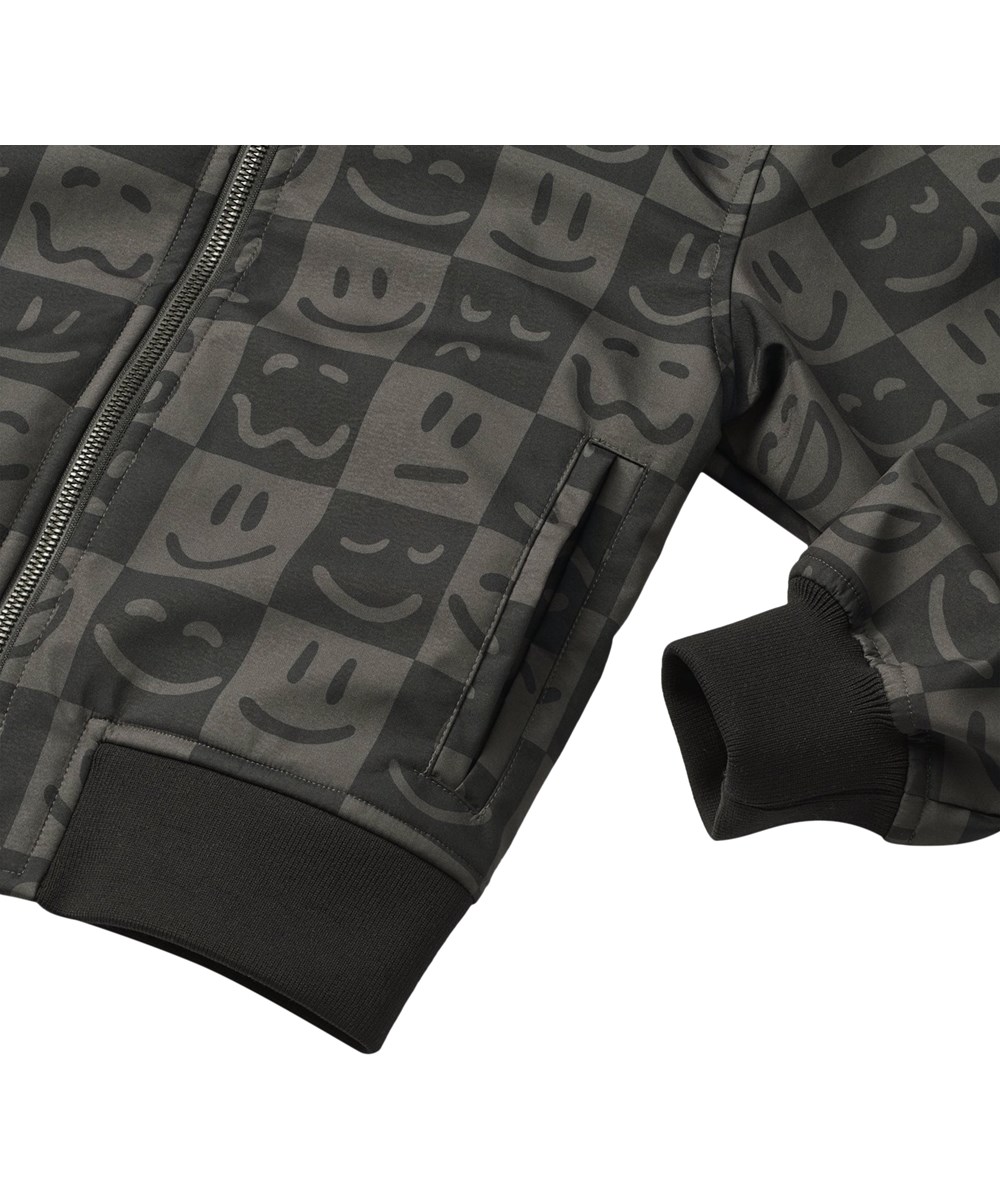 Cloudy - Vibe Checks BLK - Grau-schwarz karierte wasserabweisende Bomberjacke mit abnehmbarer Kapuze für Kinder