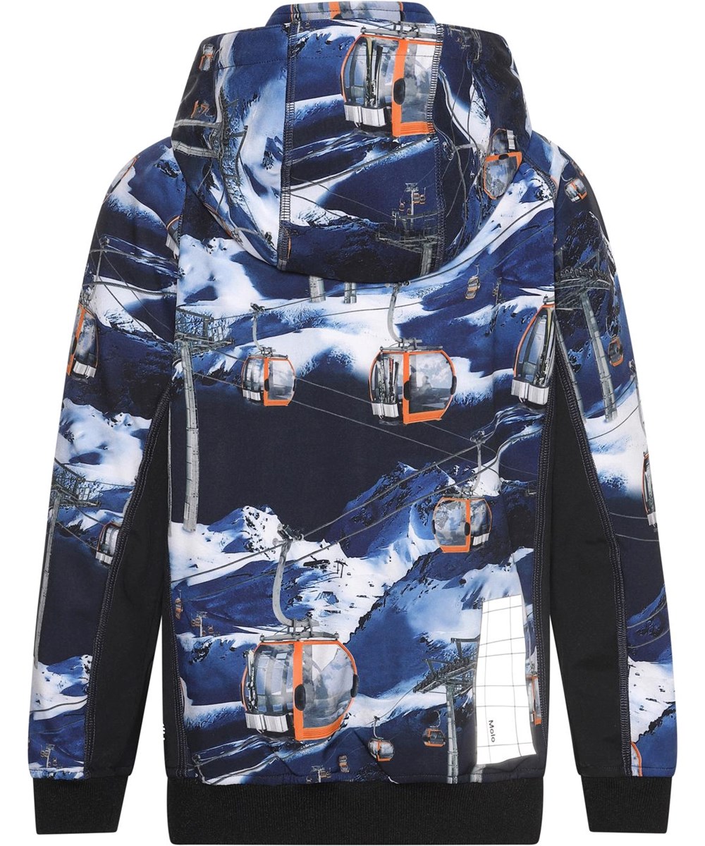 Cloudy - Way Up - Blaue Softshelljacke mit Skilift-Print