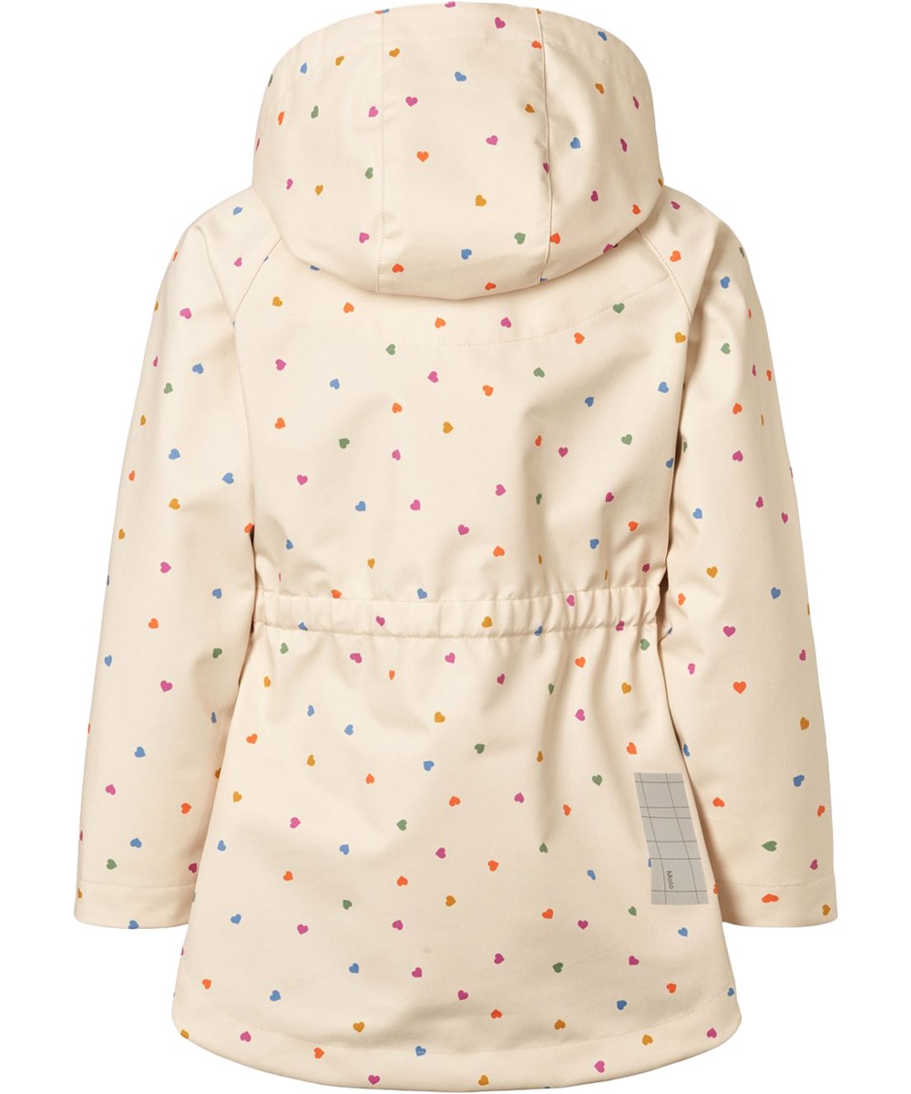 Hillary - Confetti_Rainbow - Wind- und wasserabweisende Jacke für Kinder aus recyceltem Polyester mit Fleecefutter und einem Herzmuster in Regenbogenfarben.