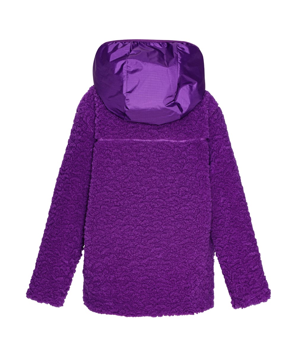 Uberto - Warm Purple - Lila Fleecejacke für Kinder mit vorderem Reißverschluss, Kapuze und großen Vordertaschen.