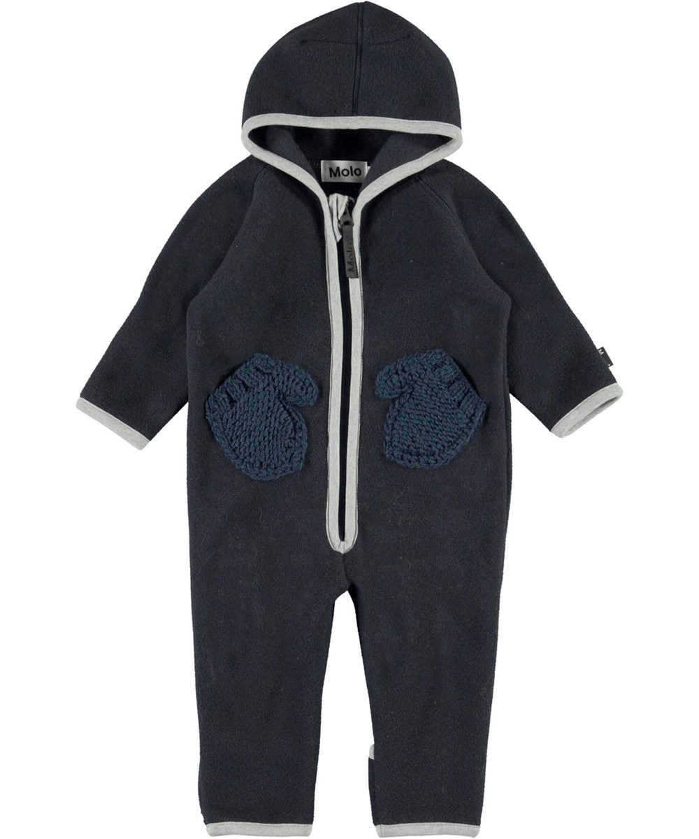 Udo - Carbon - Blauer Baby-Fleece-Anzug mit Handschuhtaschen