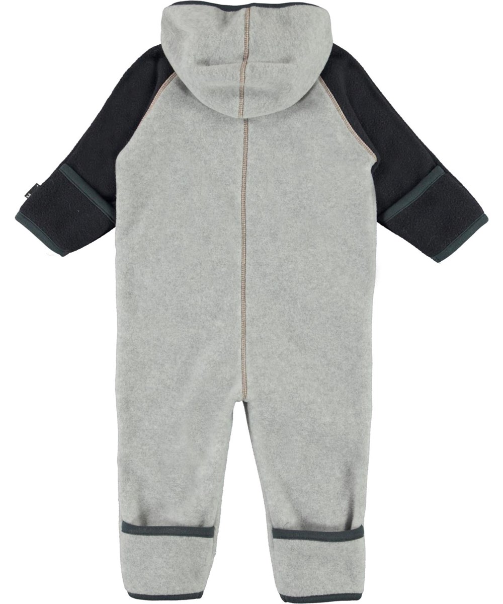 Udo - Grey Melange - Grauer Baby-Fleece-Anzug mit Handschuhtaschen