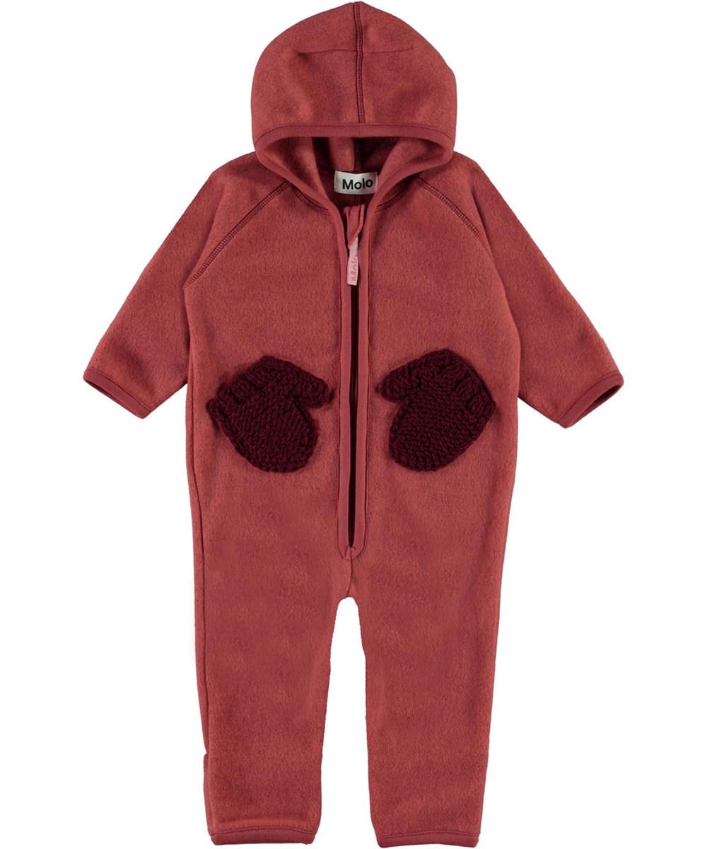 Udo - Maple - Roter Baby-Fleece-Anzug mit Handschuhtaschen