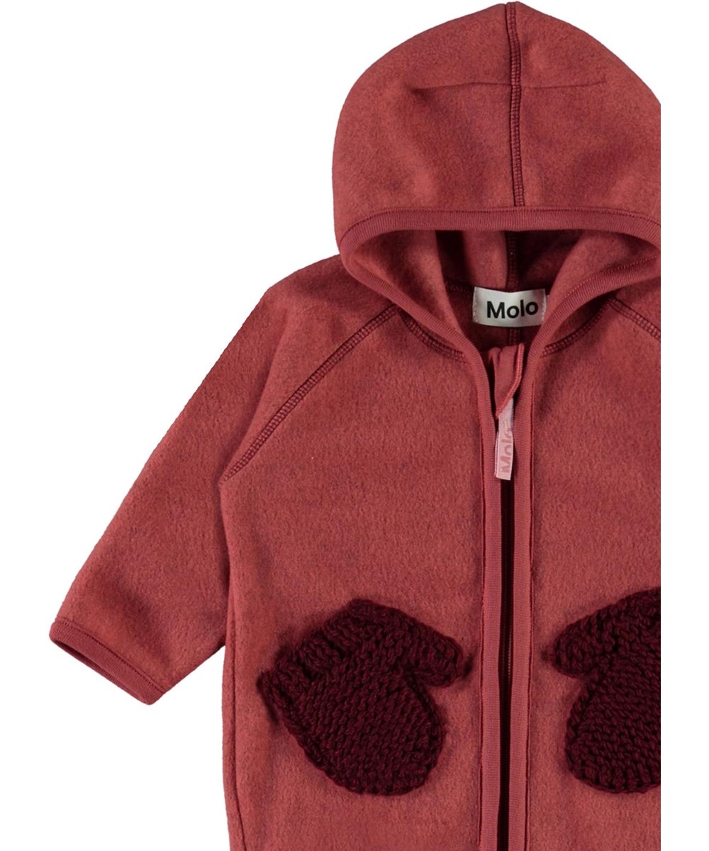 Udo - Maple - Roter Baby-Fleece-Anzug mit Handschuhtaschen