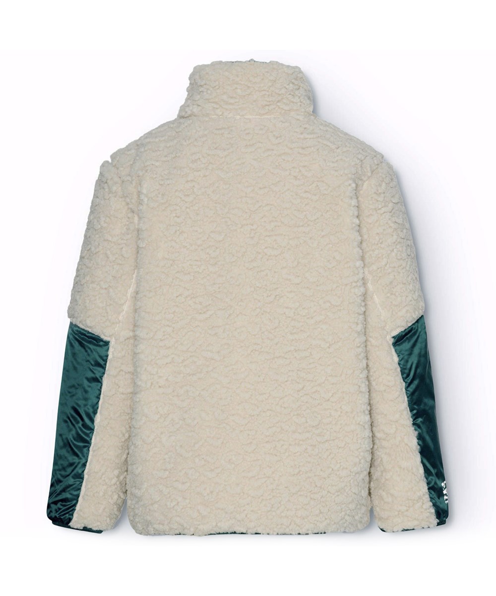 Ugo - Ponderosa Pine - Wendbare Fleecejacke für Kinder in dunkelgrün und off-weiß.