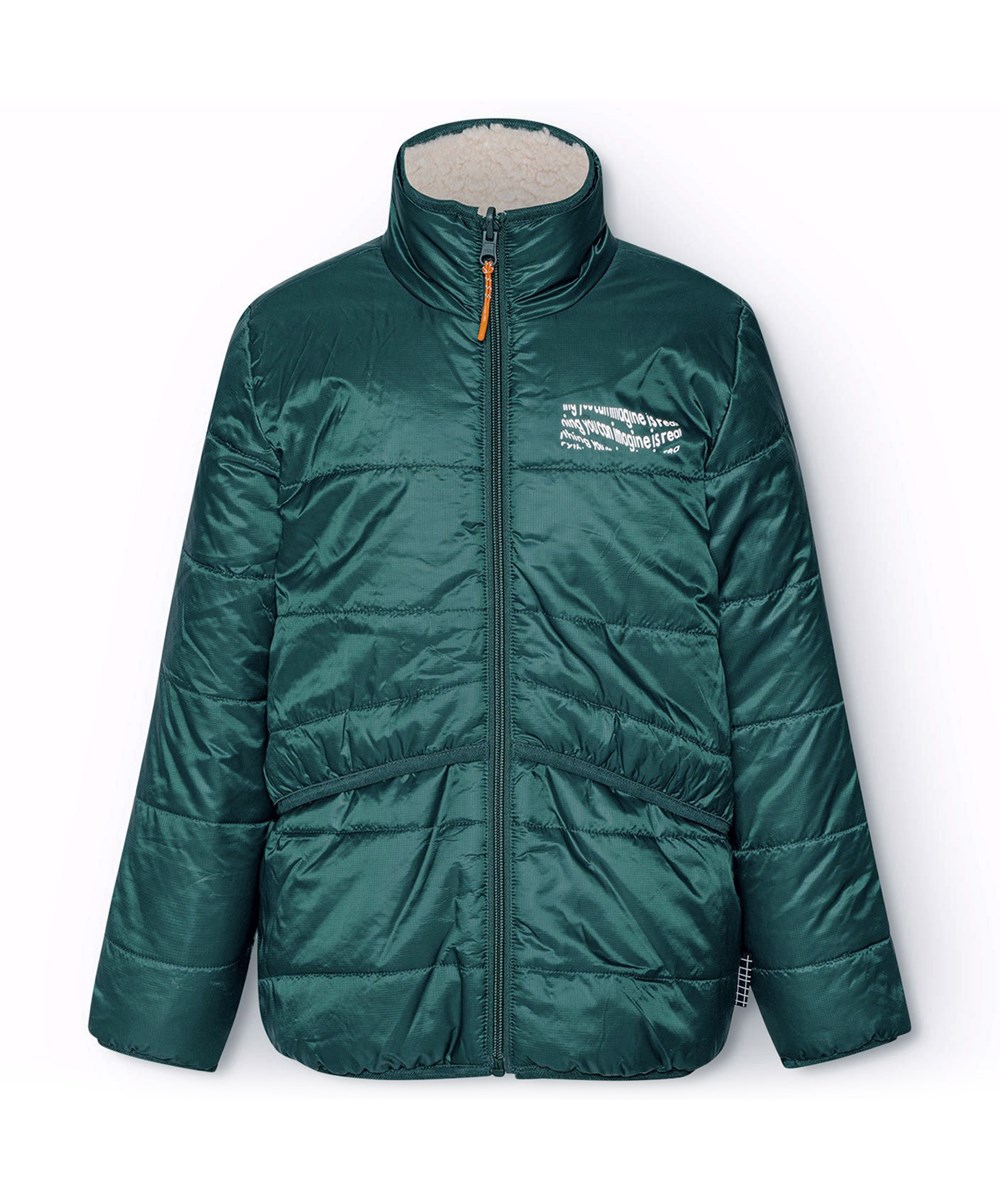 Ugo - Ponderosa Pine - Wendbare Fleecejacke für Kinder in dunkelgrün und off-weiß.