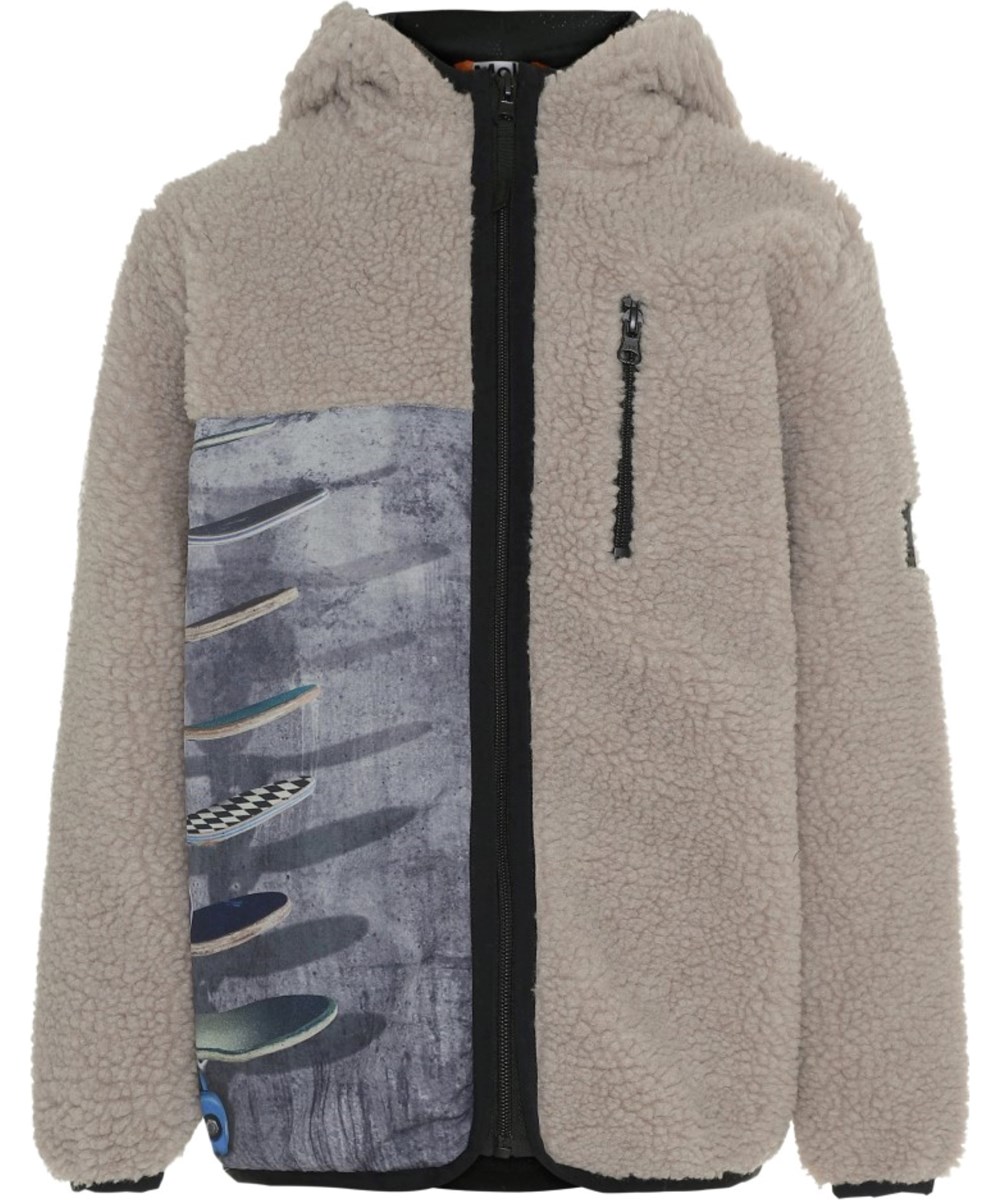 Ugo - Skate - Beige Fleecejacke mit Skateboard Print