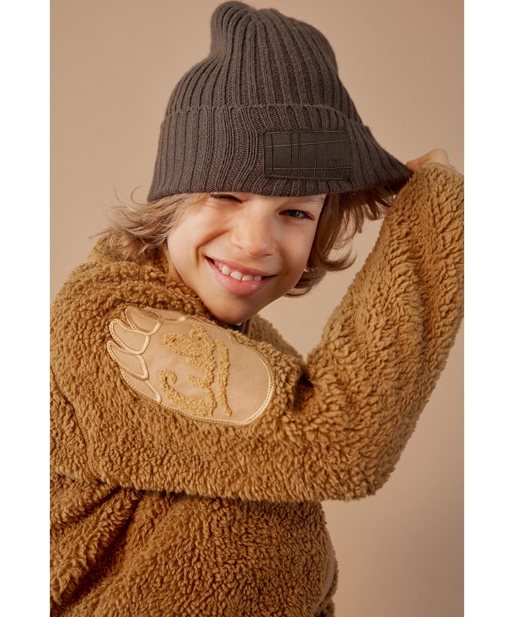 Ulan - Sandstone - Braune Teddyfleecejacke mit Pfoten