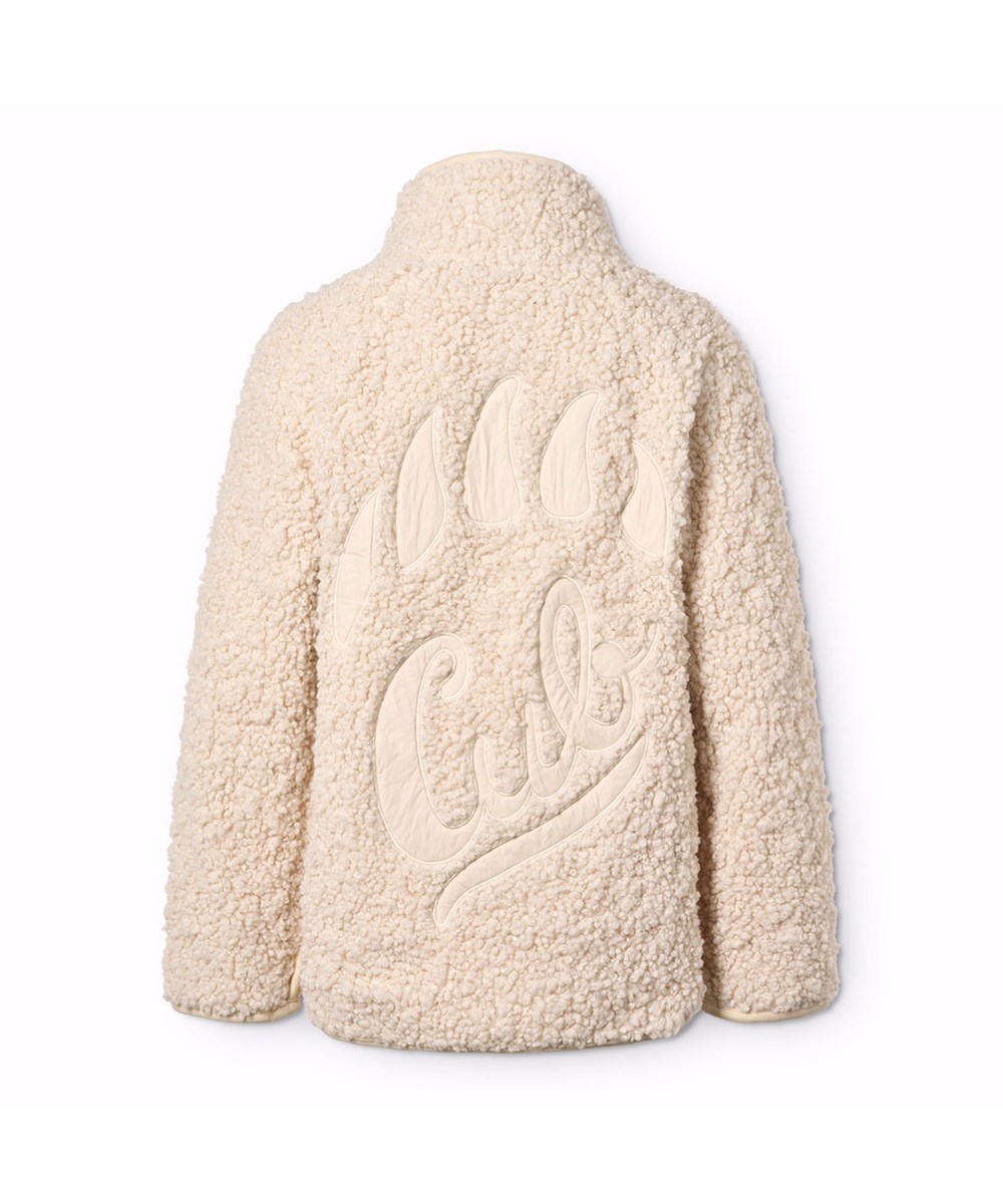 Ulan - Vanilla - Off-White Fleecejacke für Kinder aus recyceltem Polyester mit einem schönen Rückenpatch aus strapazierfähigem Nylon.