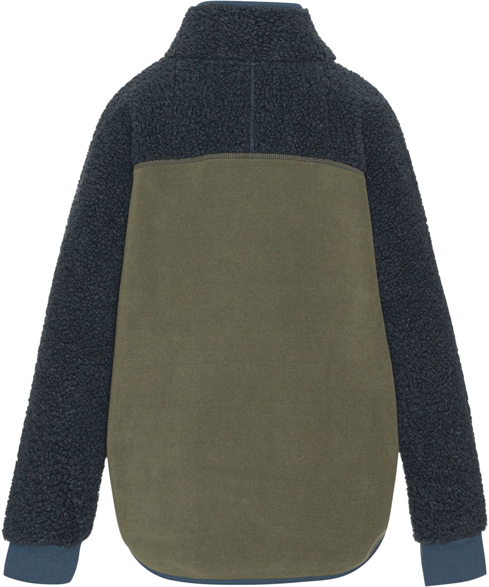 Ulani - Dusty Green - Dunkelgrüne und dunkelblaue Fleecejacke aus 100% recyceltem Polyester