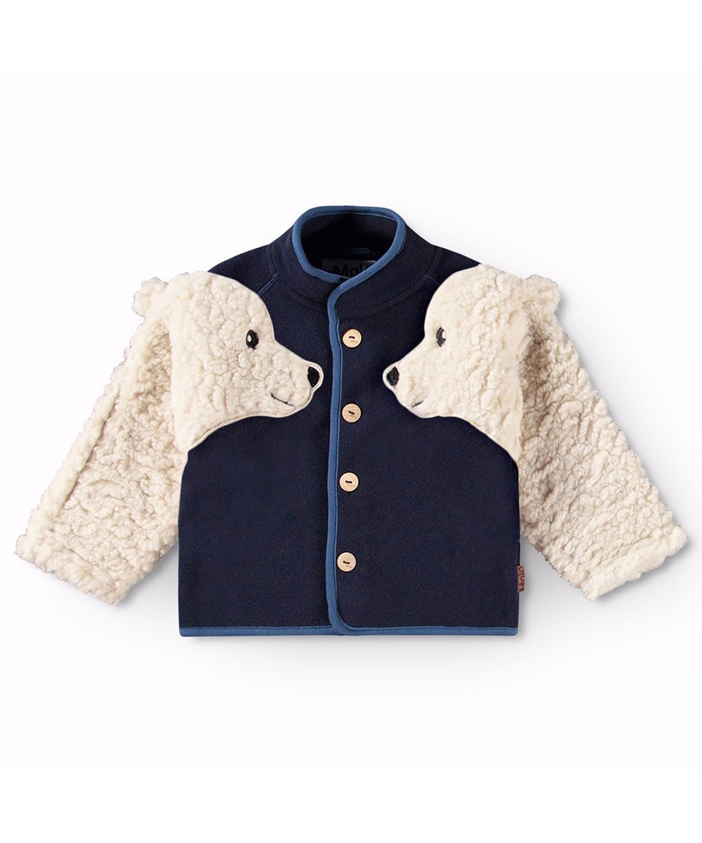 Uli - Dark Night - Dunkelblaue und cremefarbene Fleecejacke für Babys und Kleinkinder.
