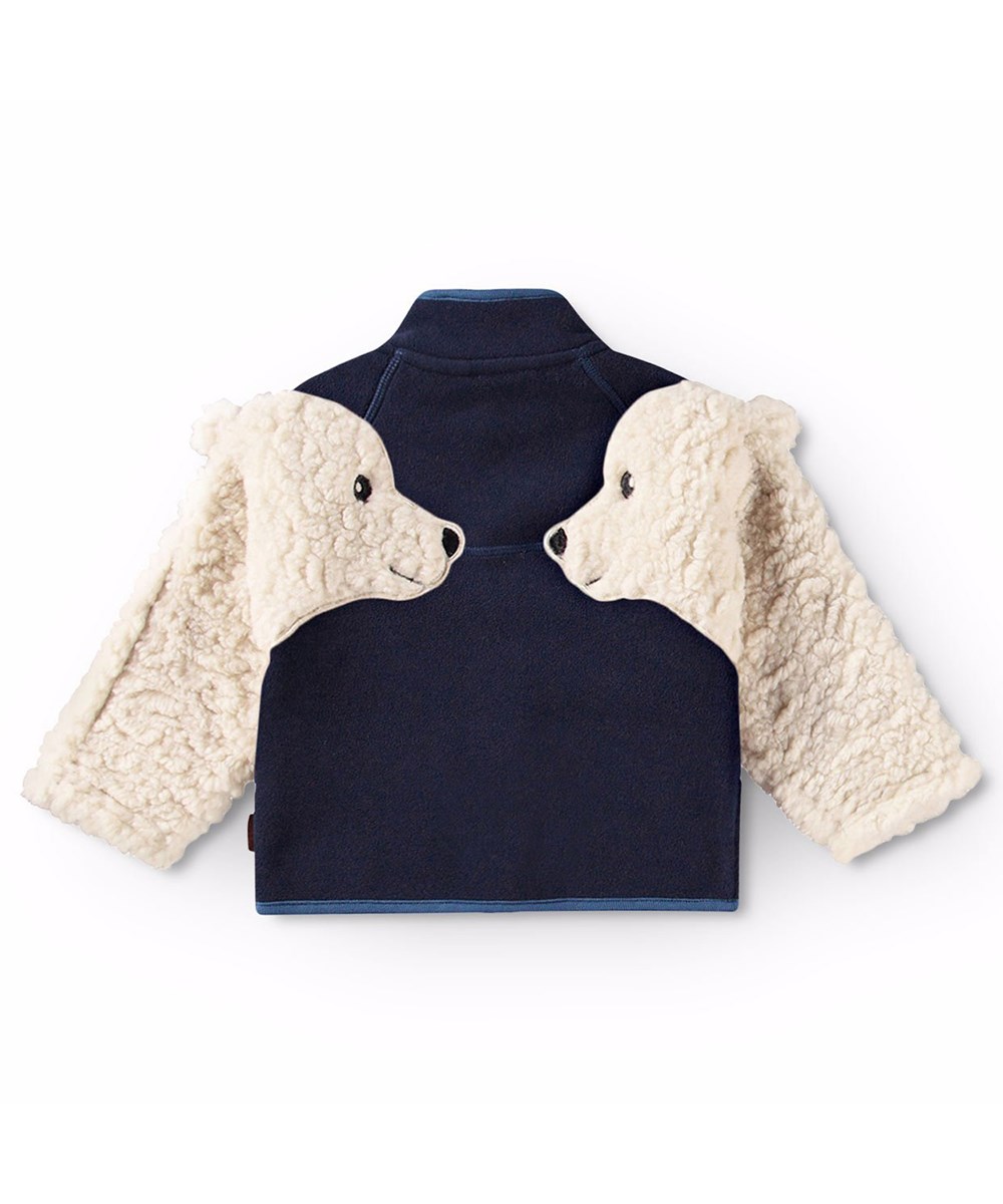 Uli - Dark Night - Dunkelblaue und cremefarbene Fleecejacke für Babys und Kleinkinder.