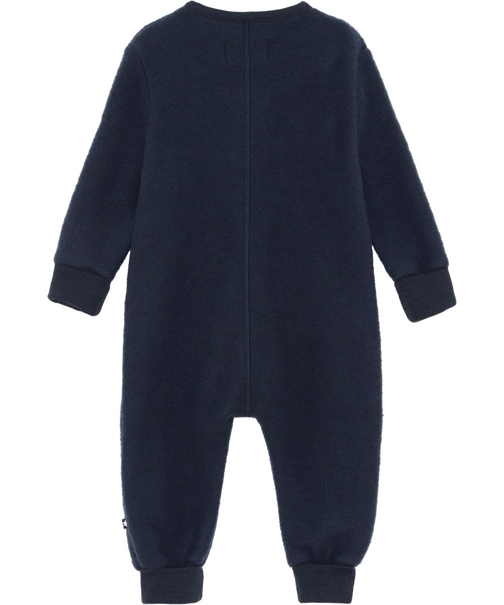 Umar - Dark Navy - Blauer Babyanzug aus Wolle mit Knopfverschluss