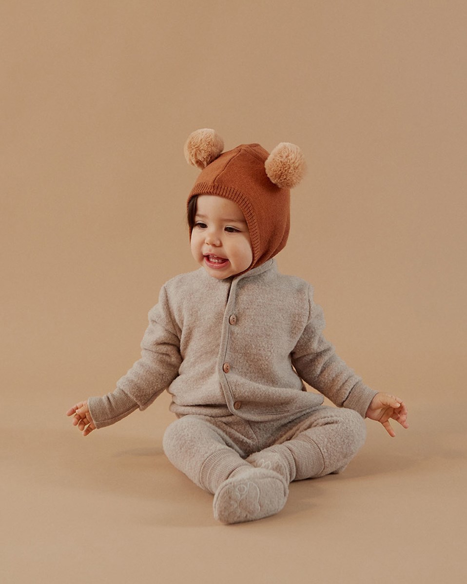 Umber - Moon Sand - Beige Babyjacke aus Wolle