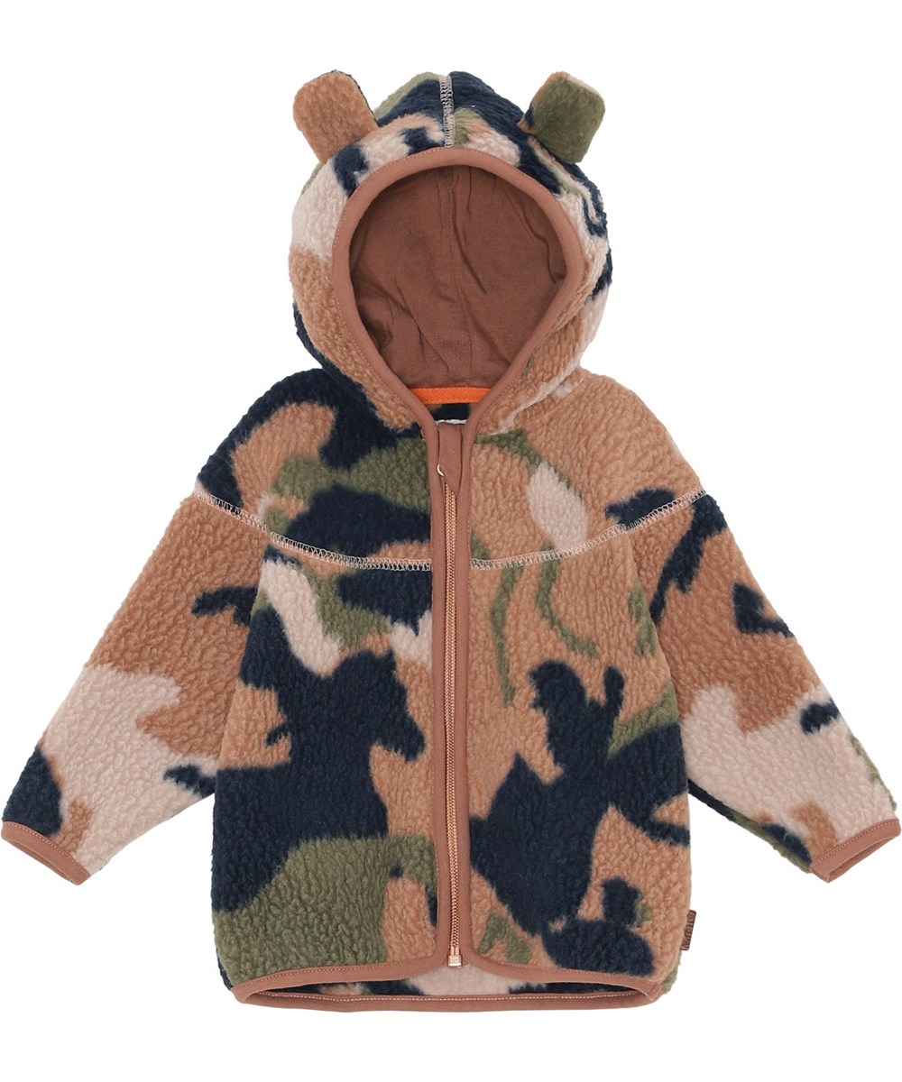 Ummi - Big Camo Horse - Recycelte rosa Baby-Fleecejacke mit Tarnmuster