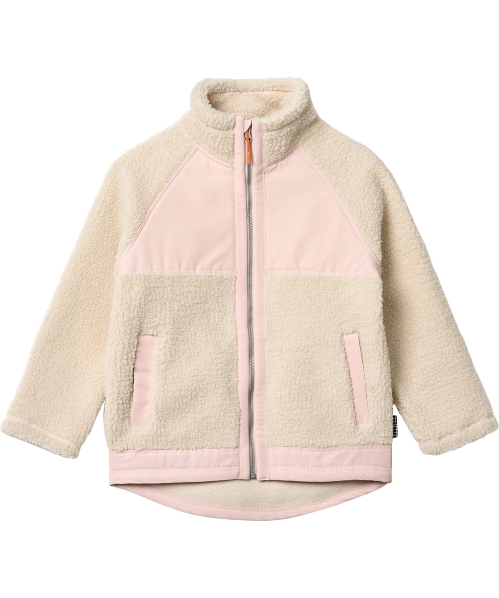Usher - Soft Powder - Fleecejacke in Off-White und Rosa aus recyceltem Polyester mit Fronttaschen und strapazierfähigen Details für Kinder.