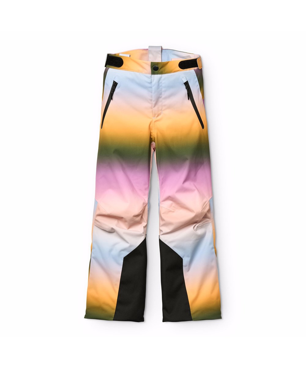 Jump Pro - Rainbow Sky - Regenbogenfarbene, wind- und wasserdichte Skihosen für Kinder aus recyceltem Polyester und gefüttert mit 3M™ Thinsulate™.