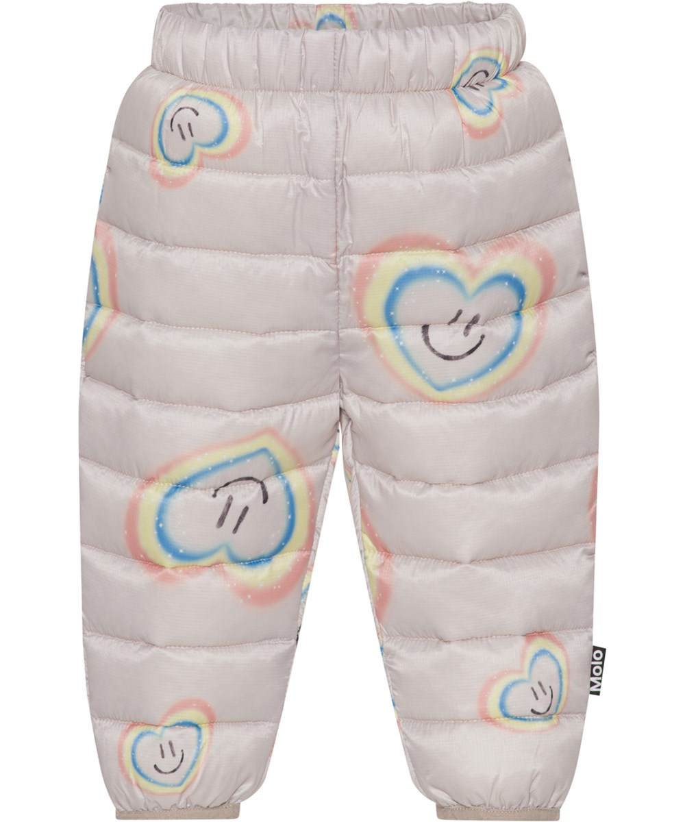 Percy - Baby Aura Heart - Rosa Baby-Daunenhose mit Herzprint