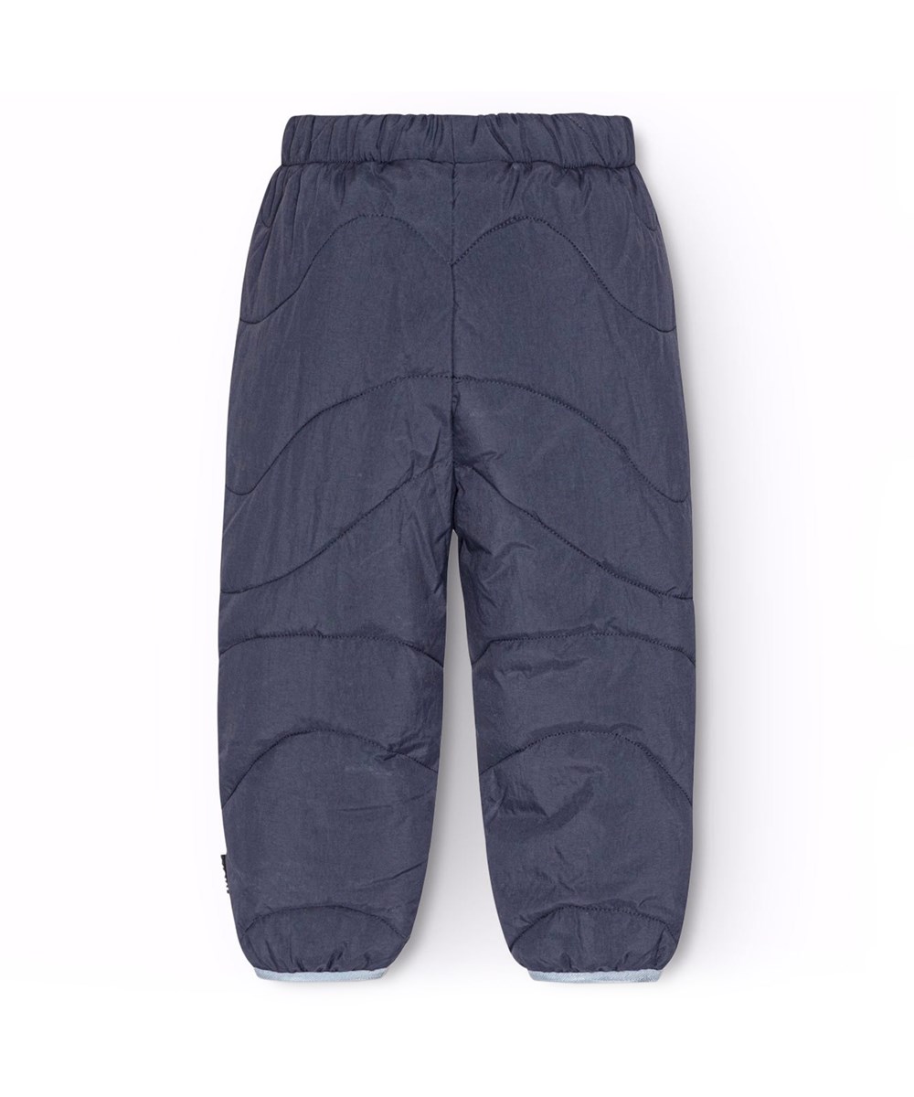 Percy - Dark Night - Wasserabweisende dunkelblaue Thermohosen für Babys und Kleinkinder mit hellblauem Besatz.