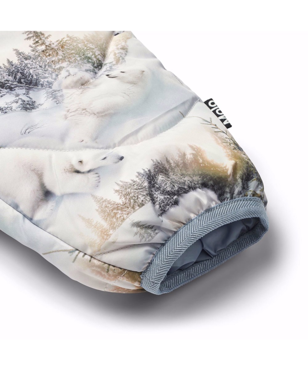 Percy - Snowy Bears - Wasserabweisende Thermohosen für Babys und Kleinkinder mit hellblauem Besatz.