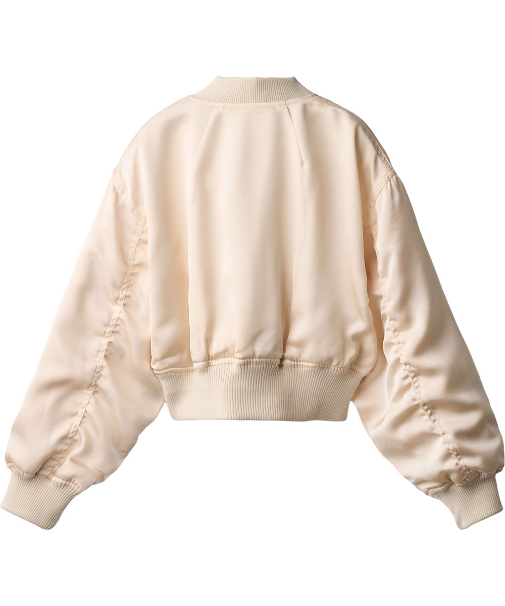 Hannie - Soft Powder - Kurz geschnittene Bomberjacke in Off-White für Kinder mit leichtem Glanz und gestepptem Futter.