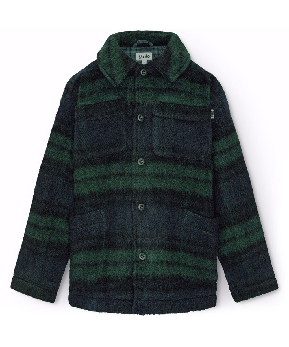 Harley - Blue Pine Check - Grün- und blau kariertes Hemd für Kinder mit lockerer Passform, Hemdkragen, Brusttaschen und Knopfverschluss.