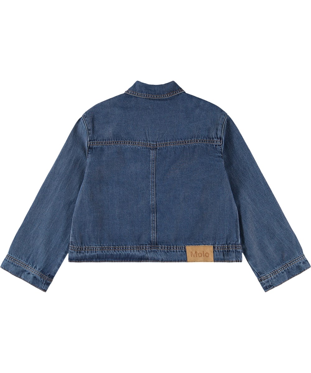 Helena - Washed Blue - Blaue klassische Jeansjacke für Kinder aus Viskose und Baumwolle.