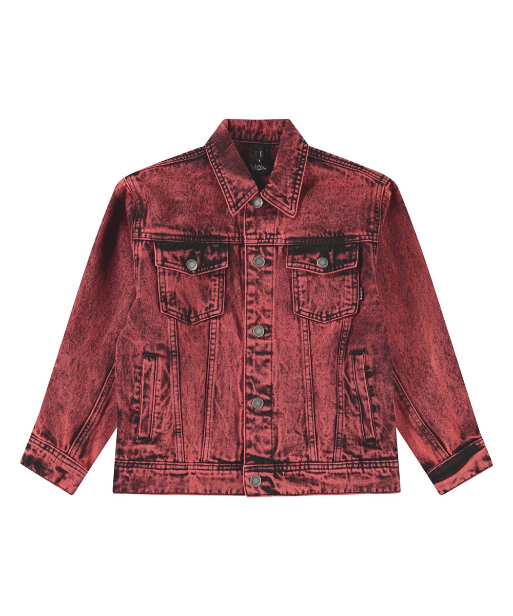 Honore - Fiesta Dye - Rote Jeansjacke für Kinder im gewaschenen Baumwoll-Look.