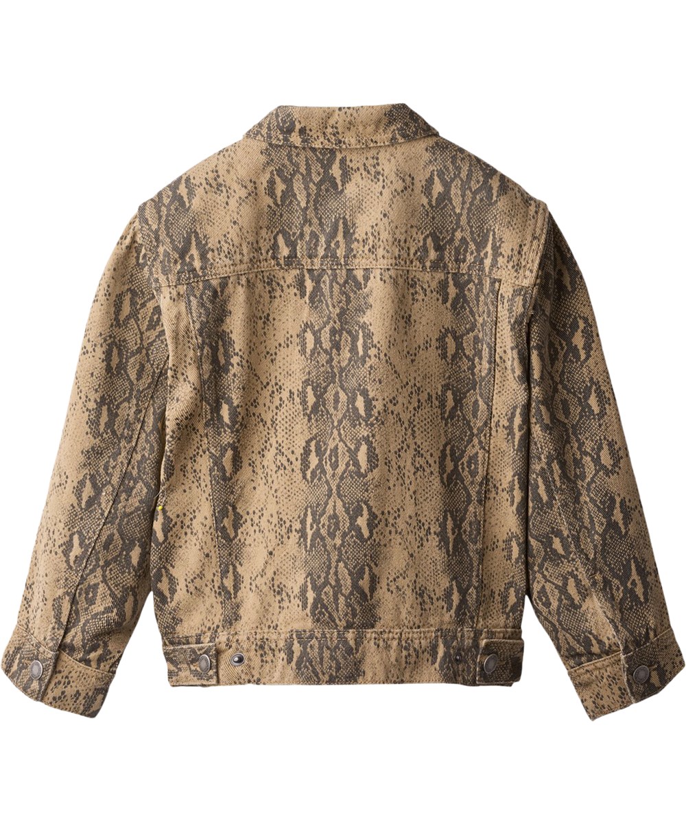 Honore - Snake Structure - Braune Jeansjacke für Kinder aus Baumwolle mit Schlangenprint.