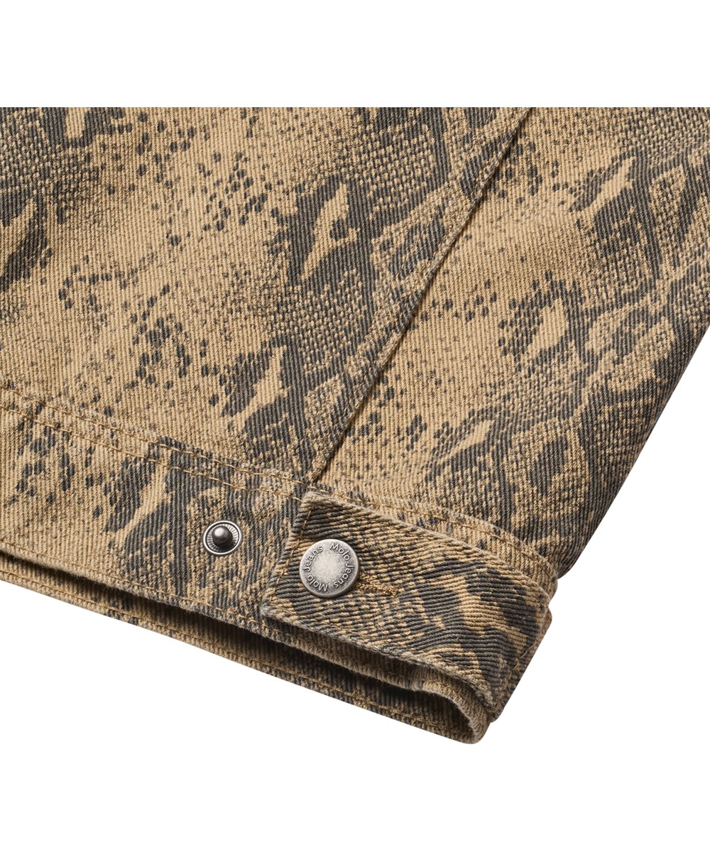 Honore - Snake Structure - Braune Jeansjacke für Kinder aus Baumwolle mit Schlangenprint.