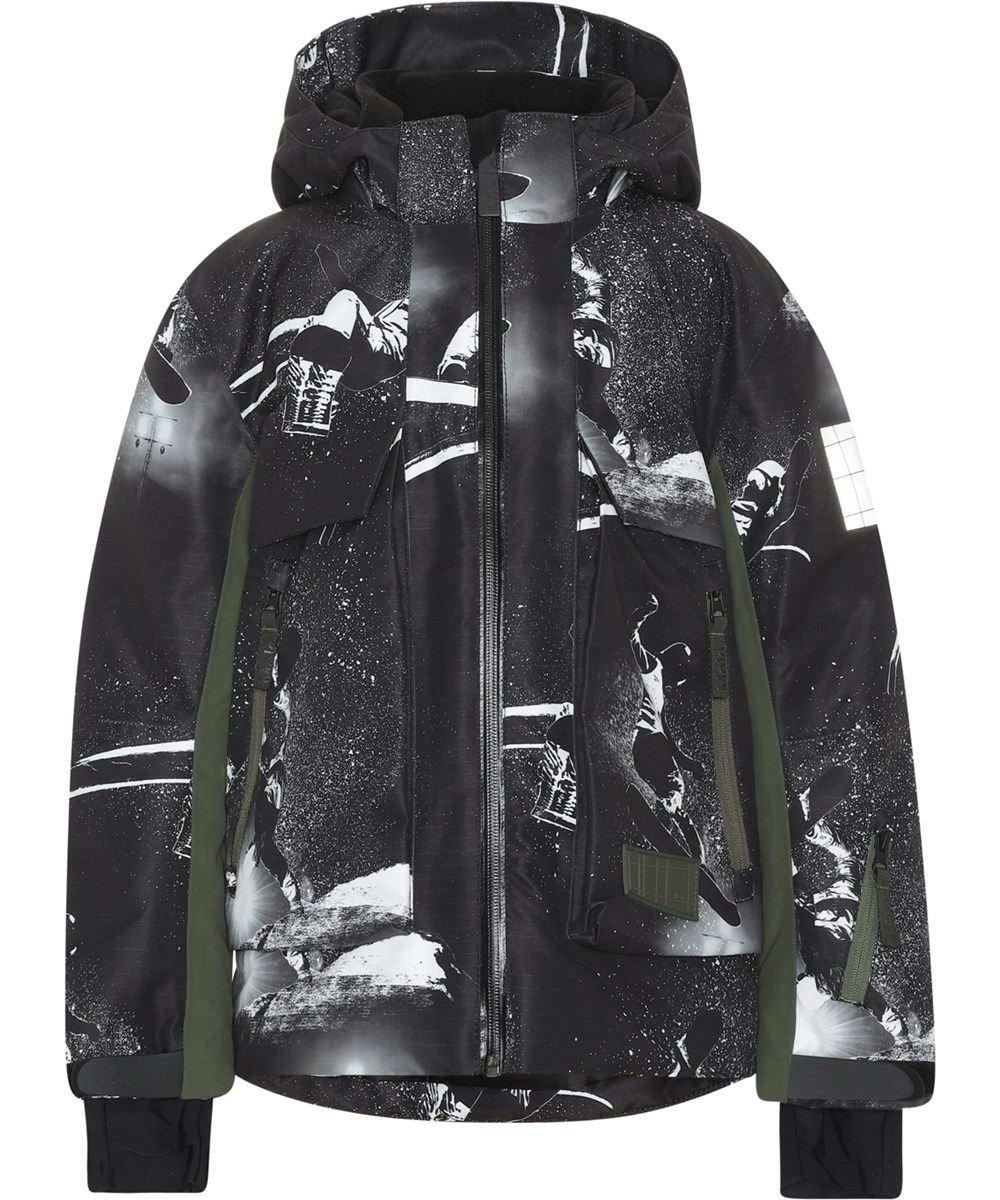 Alpine - 360 By Night - Recycelte schwarze Skijacke mit Snowboarder-Print