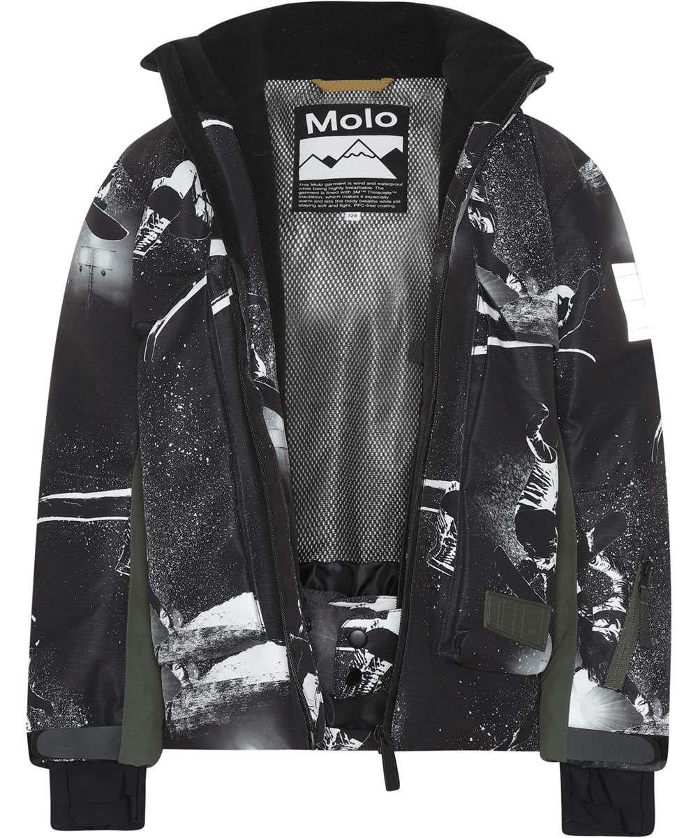 Alpine - 360 By Night - Recycelte schwarze Skijacke mit Snowboarder-Print