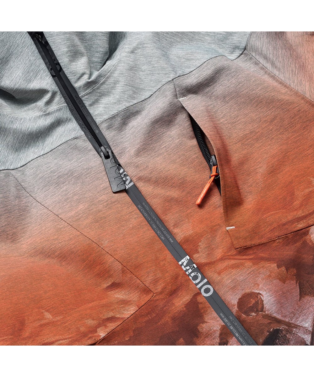 Alpine - Sunrise - Wind- und wasserdichte graue, orange und blaue Winterjacke für Kinder aus recyceltem Polyester, gefüttert mit 3M™ Thinsulate™.