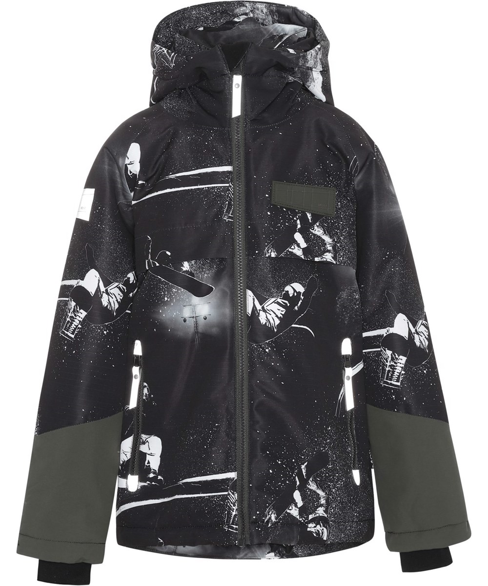 Castor - 360 By Night - Recycelte Winterjacke in Schwarz mit Snowboarder