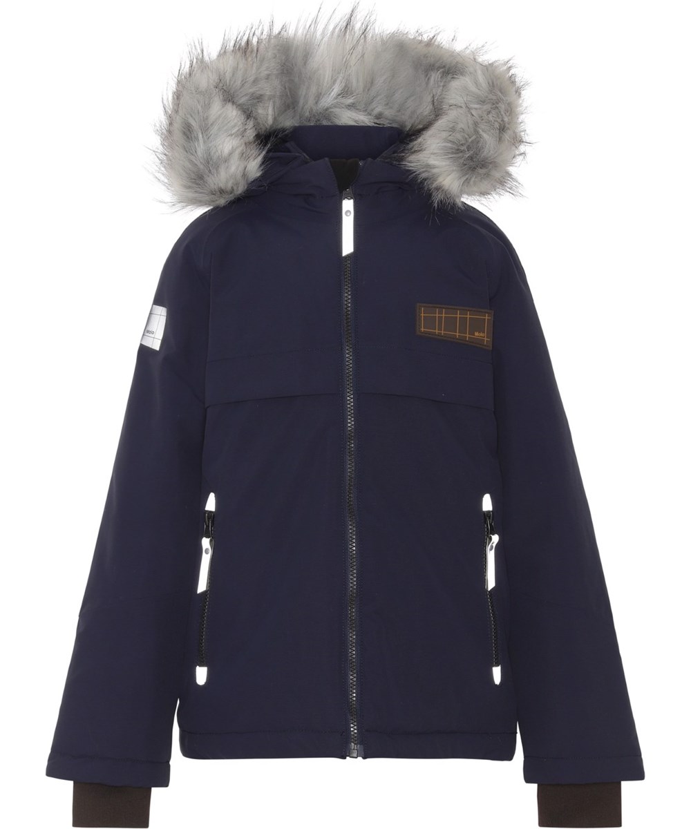 Castor Fur - Galaxy Blue - Recycelte Winterjacke in Blau mit Pelzkragen
