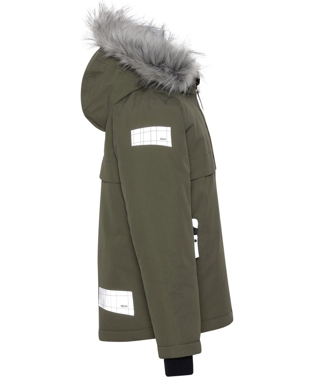 Castor Fur - Vegetation - Recycelte Winterjacke in Grün mit Pelzkragen