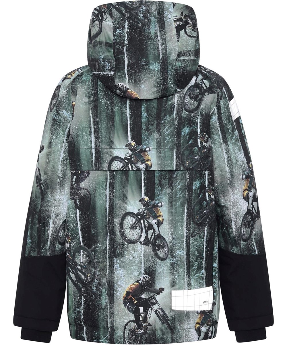 Castor - Snow Bikers - Recycelte Winterjacke in Grün mit Fahrraddruck