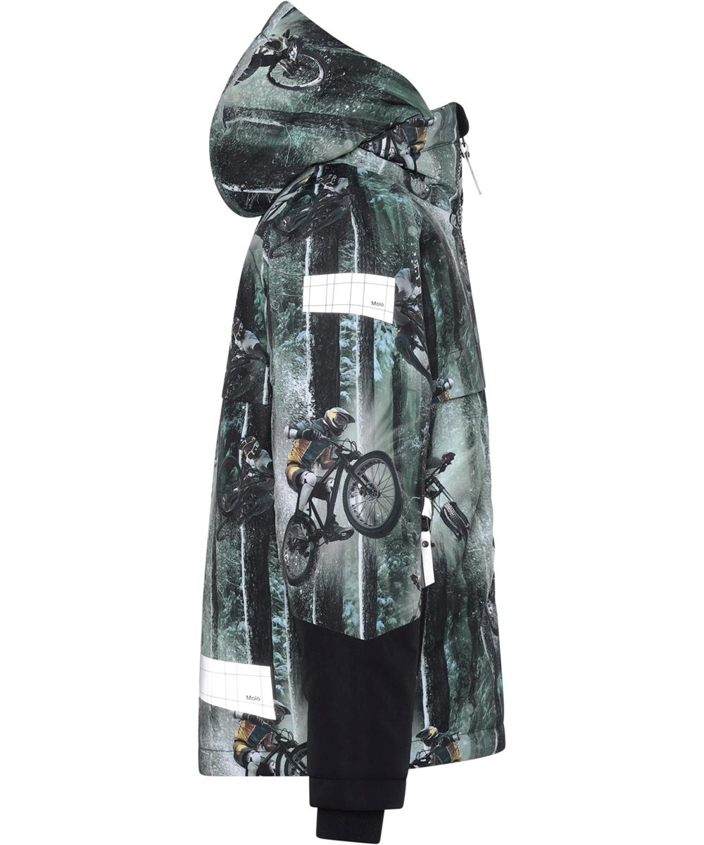 Castor - Snow Bikers - Recycelte Winterjacke in Grün mit Fahrraddruck