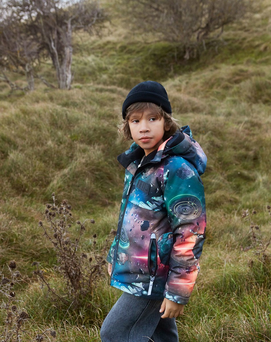 Castor - Space Journey - Recycelte Winterjacke mit Planeten- und Weltraumdruck