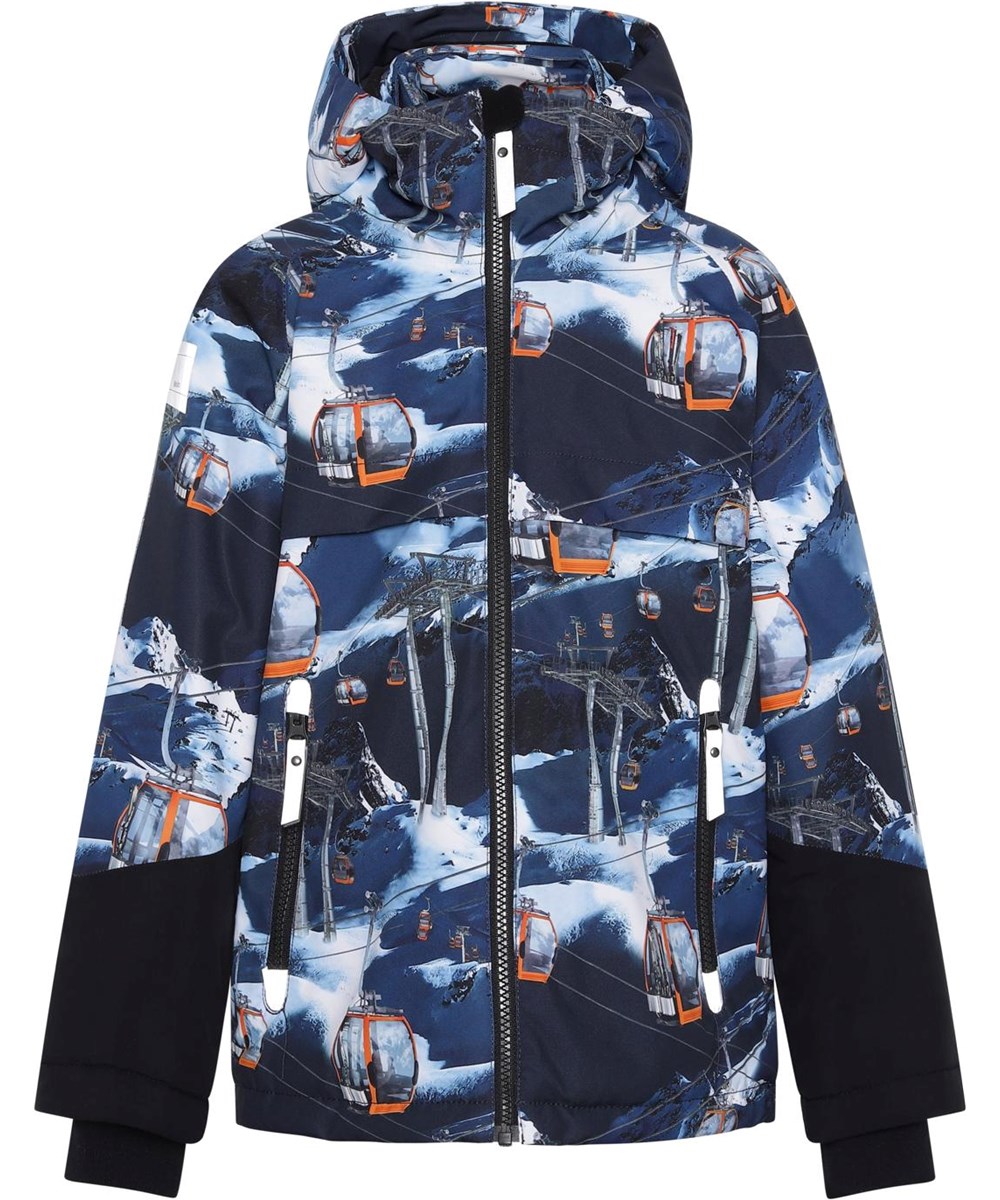 Castor - Way Up - Recycelte Winterjacke in Blau mit Aufdruck von Skiliften