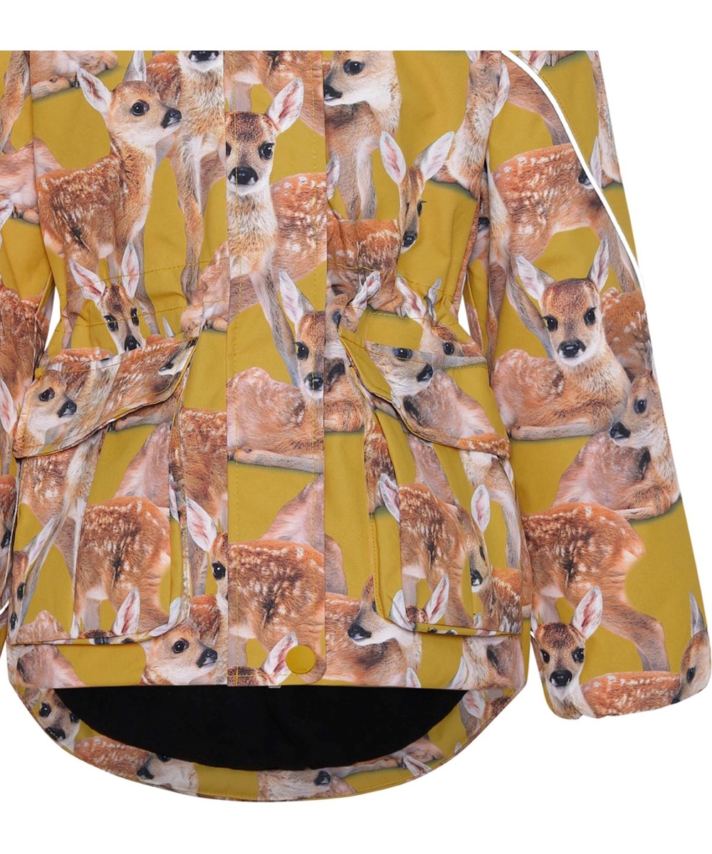 Cathy Fur - Fawns - Recycelte gelbe Winterjacke mit Hirschprint