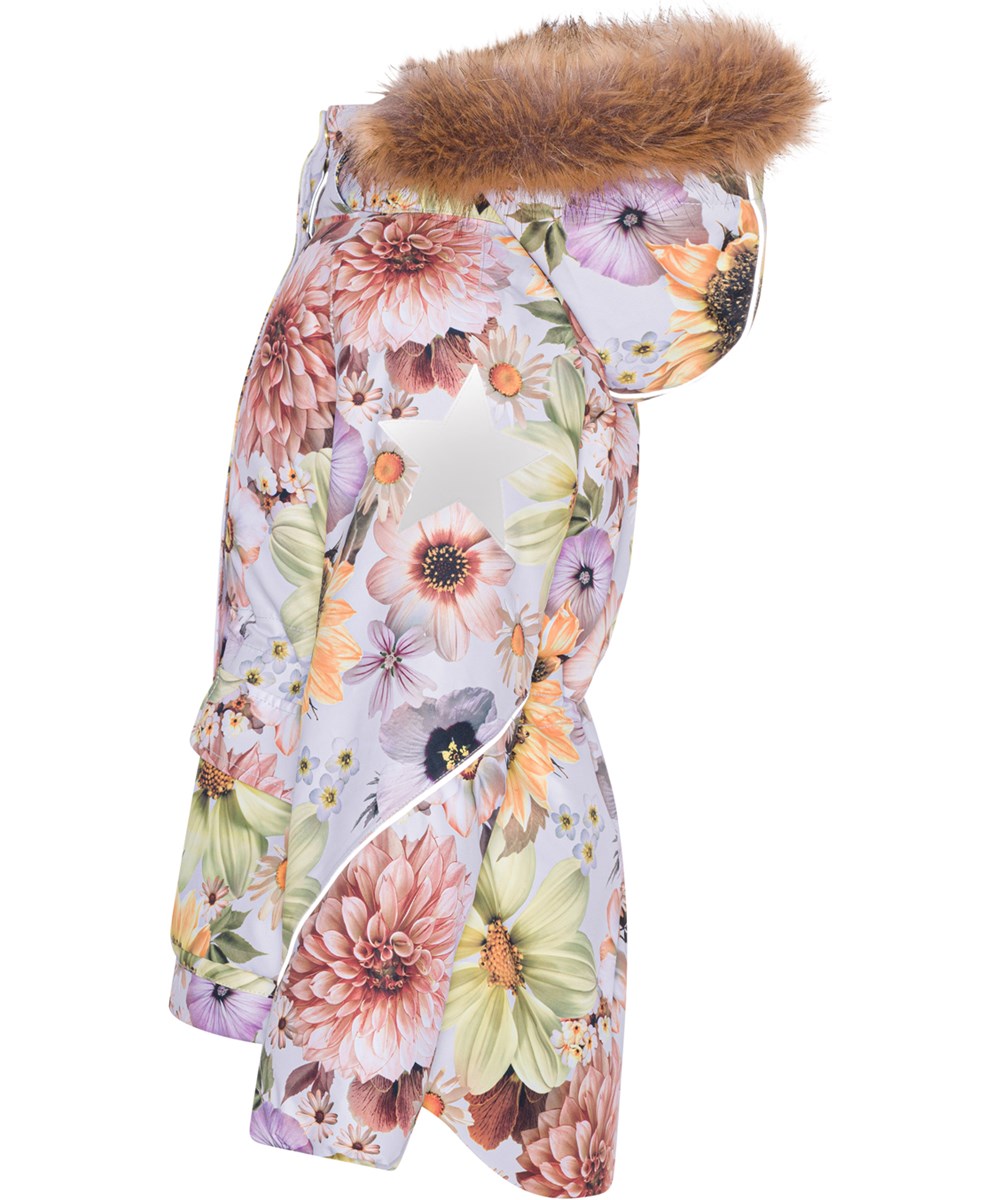 Cathy Fur - Retro Flowers - Recycelte Winterjacke mit Blumendruck